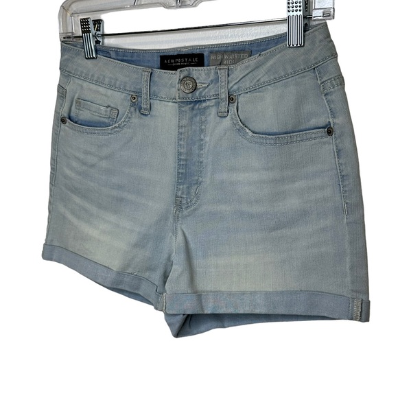 Aeropostale Jean Shorts High Waisted MIDI Womens Stretch Light Wash Rolled 4 - Picture 2 of 8